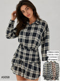 Vestido camisero a cuadros con volantes-A5058
