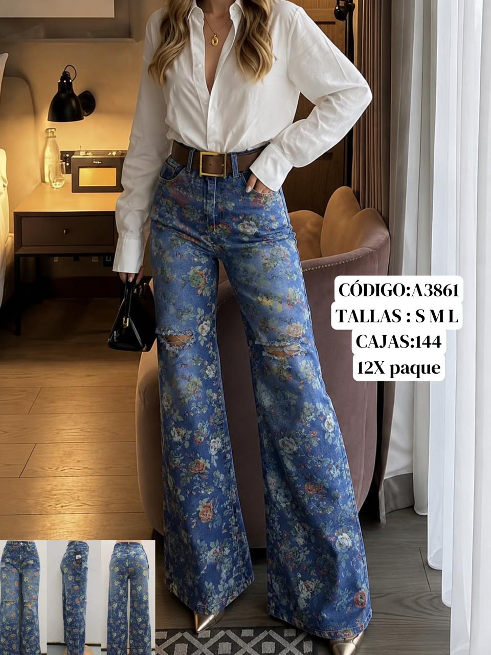 Jeans con estampado floral-A3861