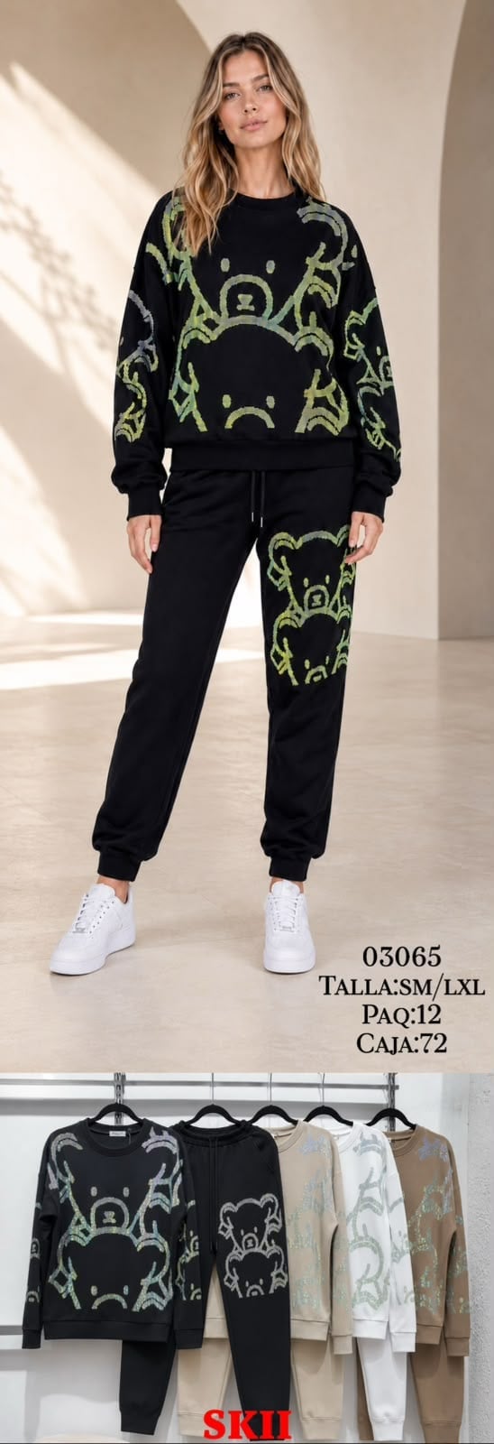 Conjunto sudadera y pantalón con diseño de oso-03065