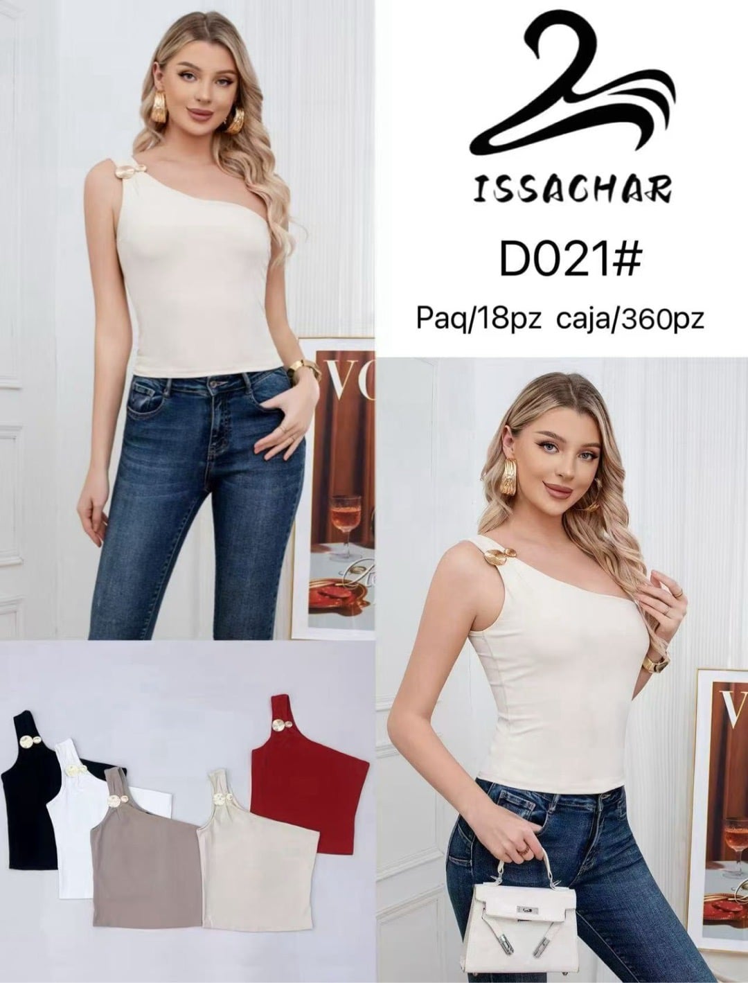 Blusa asimétrica con detalle metálico-D021#