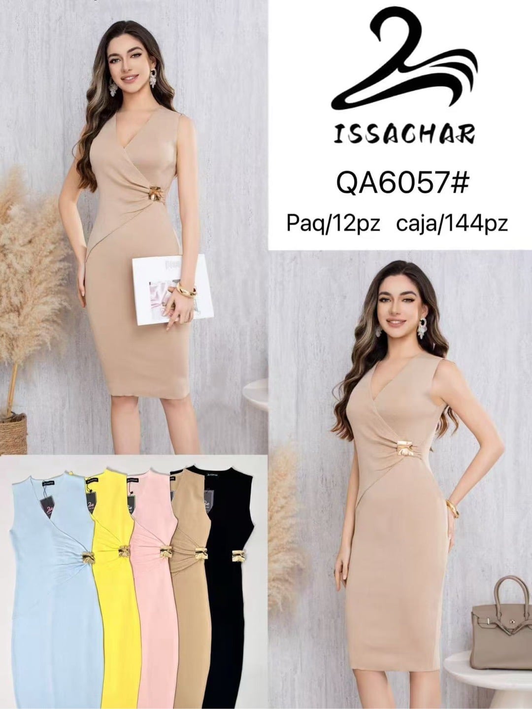 Vestido entallado con hebilla lateral-QA6057#