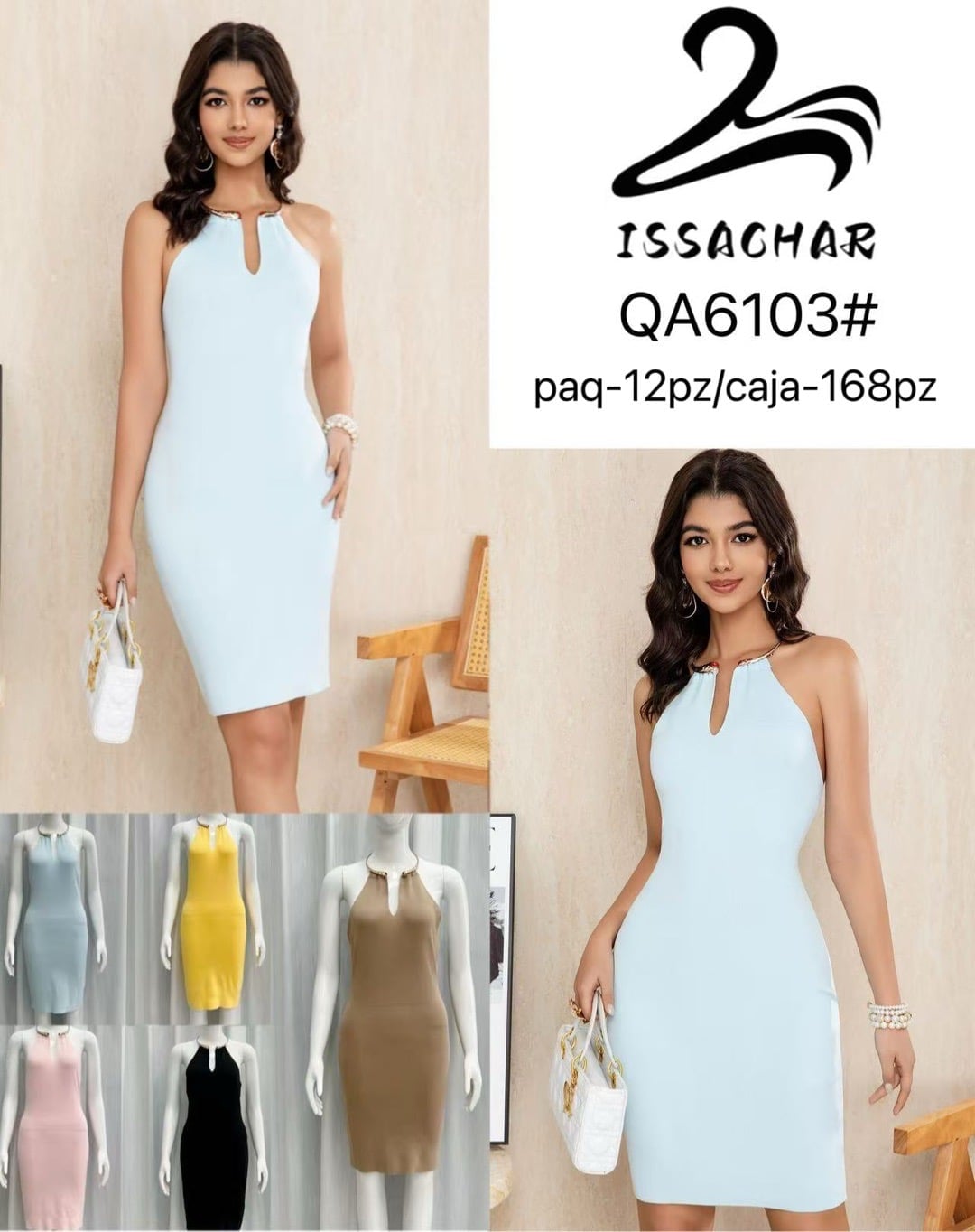 Vestido con cuello halter-QA6103#