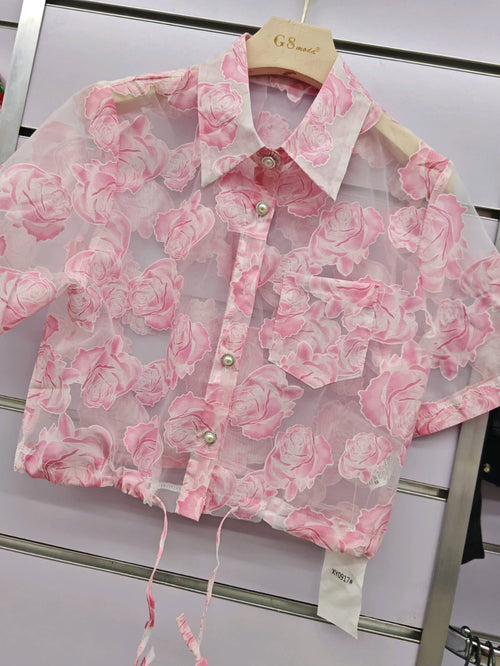 Blusa con estampado floral-XY0917#