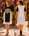 Vestido con paneles de encaje y lazo posterior-26006