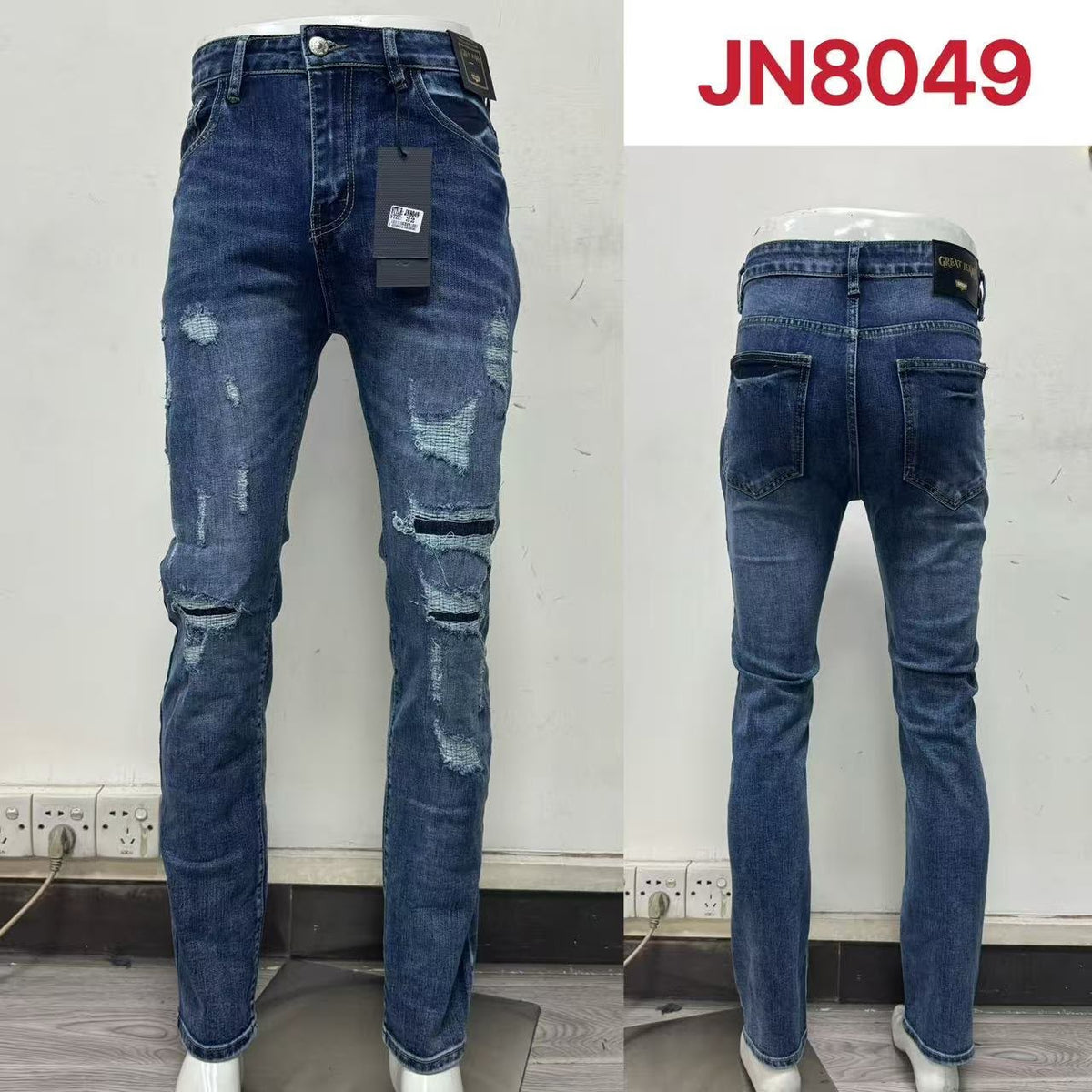 Jeans corte skinny con roturas-JN8049