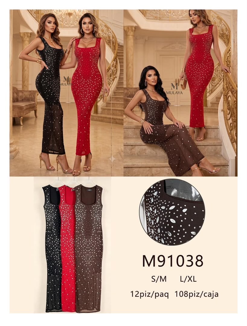 Vestido largo con pedrería-M91038