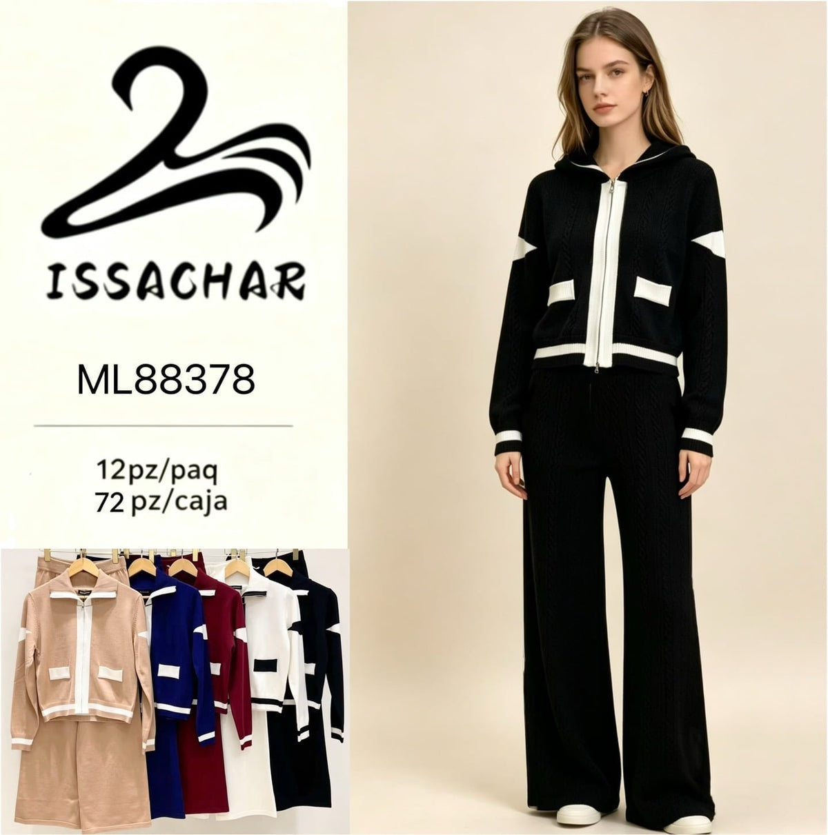 Conjunto de suéter con cierre y pantalón-ML88378