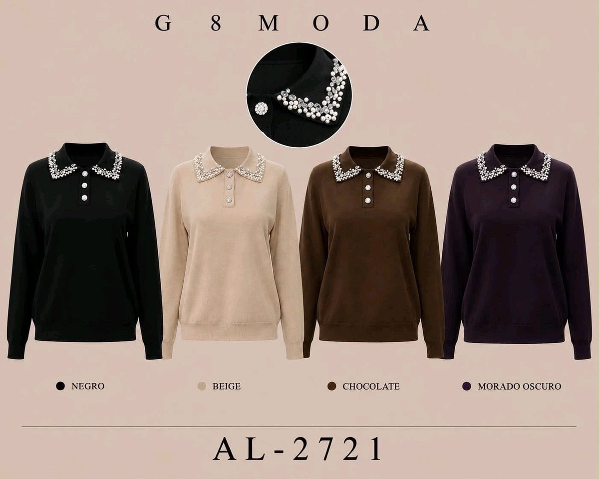 Suéter con cuello decorado con perlas-SUE-AL-2721