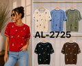 Playera de punto con bordado de flores-AL-2725