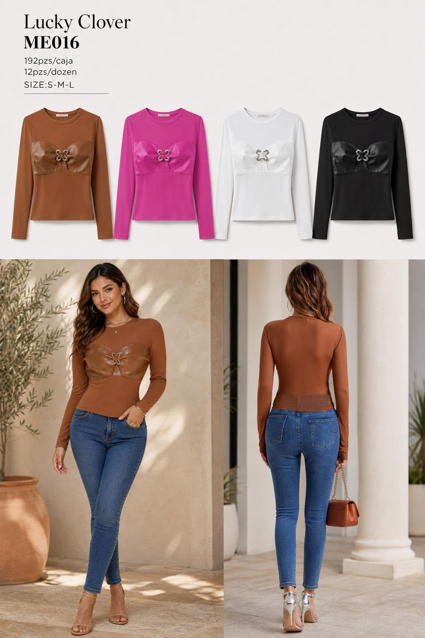 Blusa manga larga con detalle de bustier-ME016