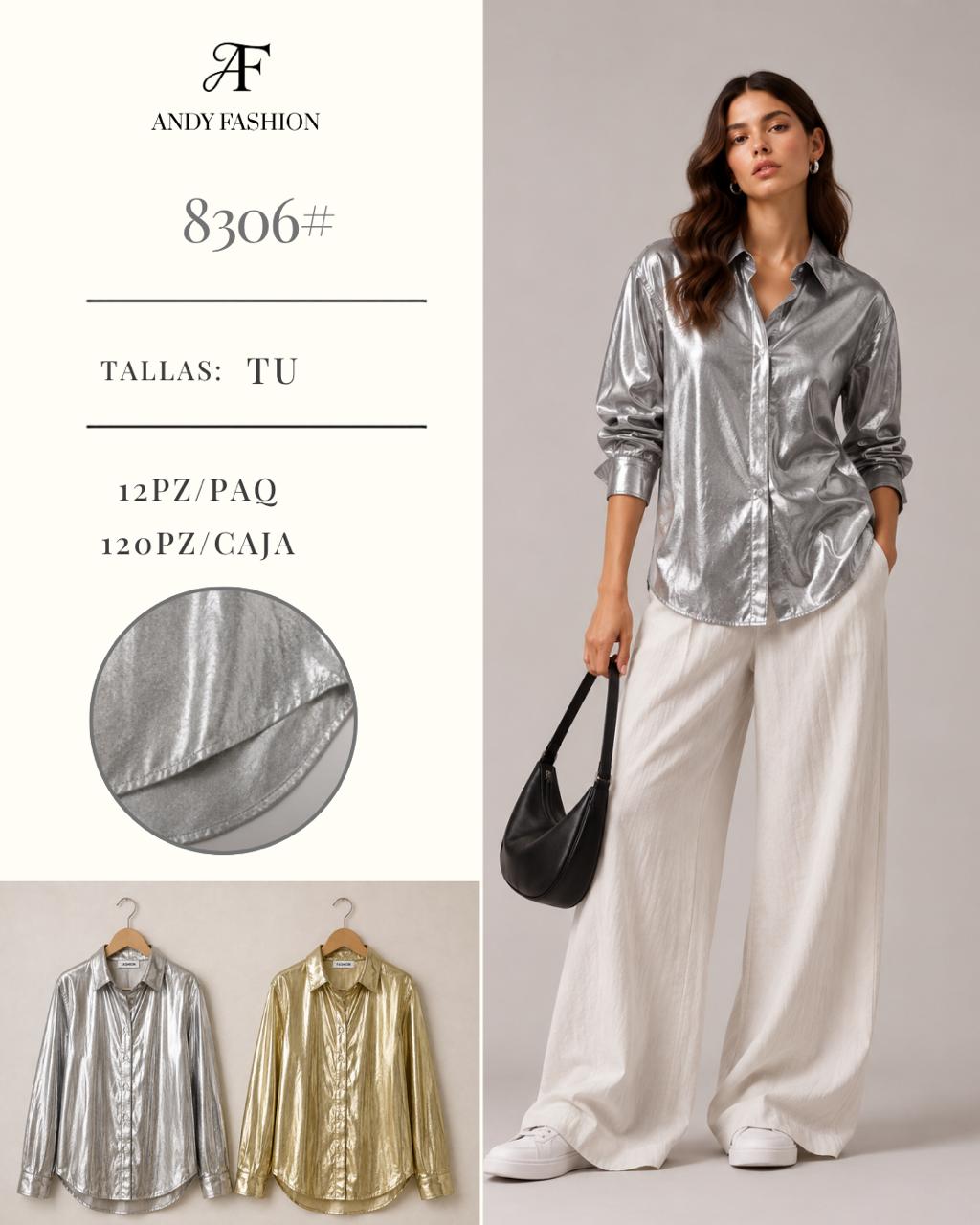 Camisa de botones metalizada-8306#
