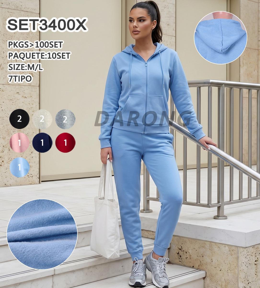 Conjunto de sudadera con capucha y pantalón-SET3400X