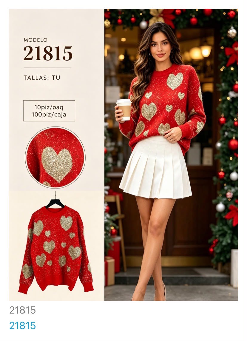 Suéter con estampado de corazones-21815
