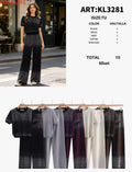 Conjunto de top y pantalón con acabado brillante-KL3281