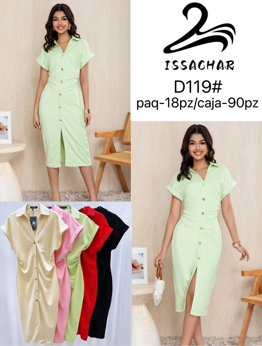 Vestido tipo camisa con botones-D119#