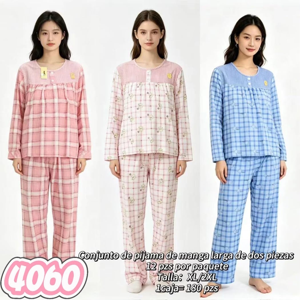 Conjunto de pijama de manga larga de dos piezas-4060