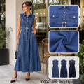 Vestido largo de mezclilla con botones y cinturón-D0041
