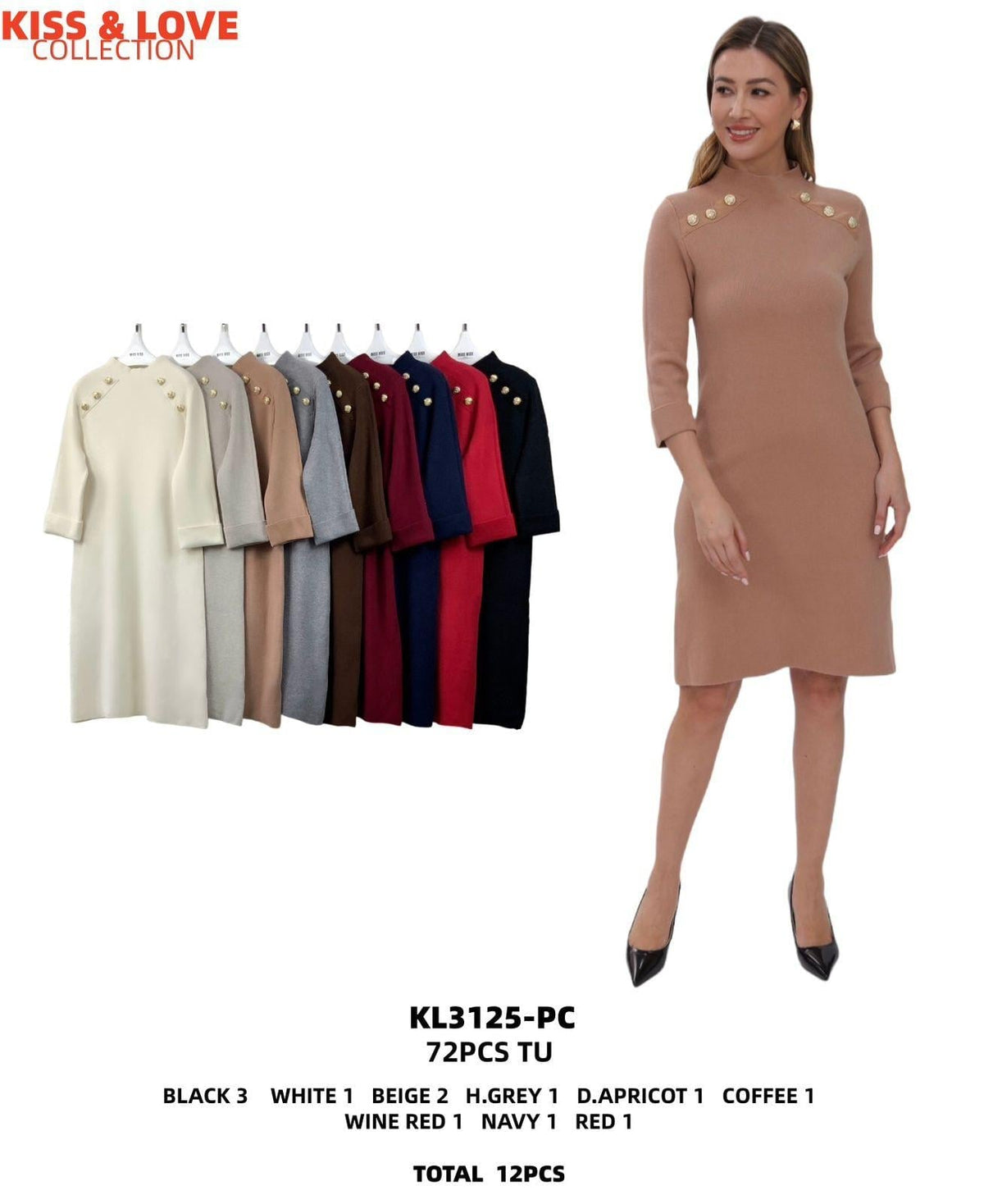 Vestido con botones decorativos-KL3125-PC