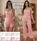 Pijama de tres piezas con diseño de corazones-AP0609