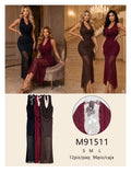 Vestido largo con escote drapeado y falda de encaje-M91511