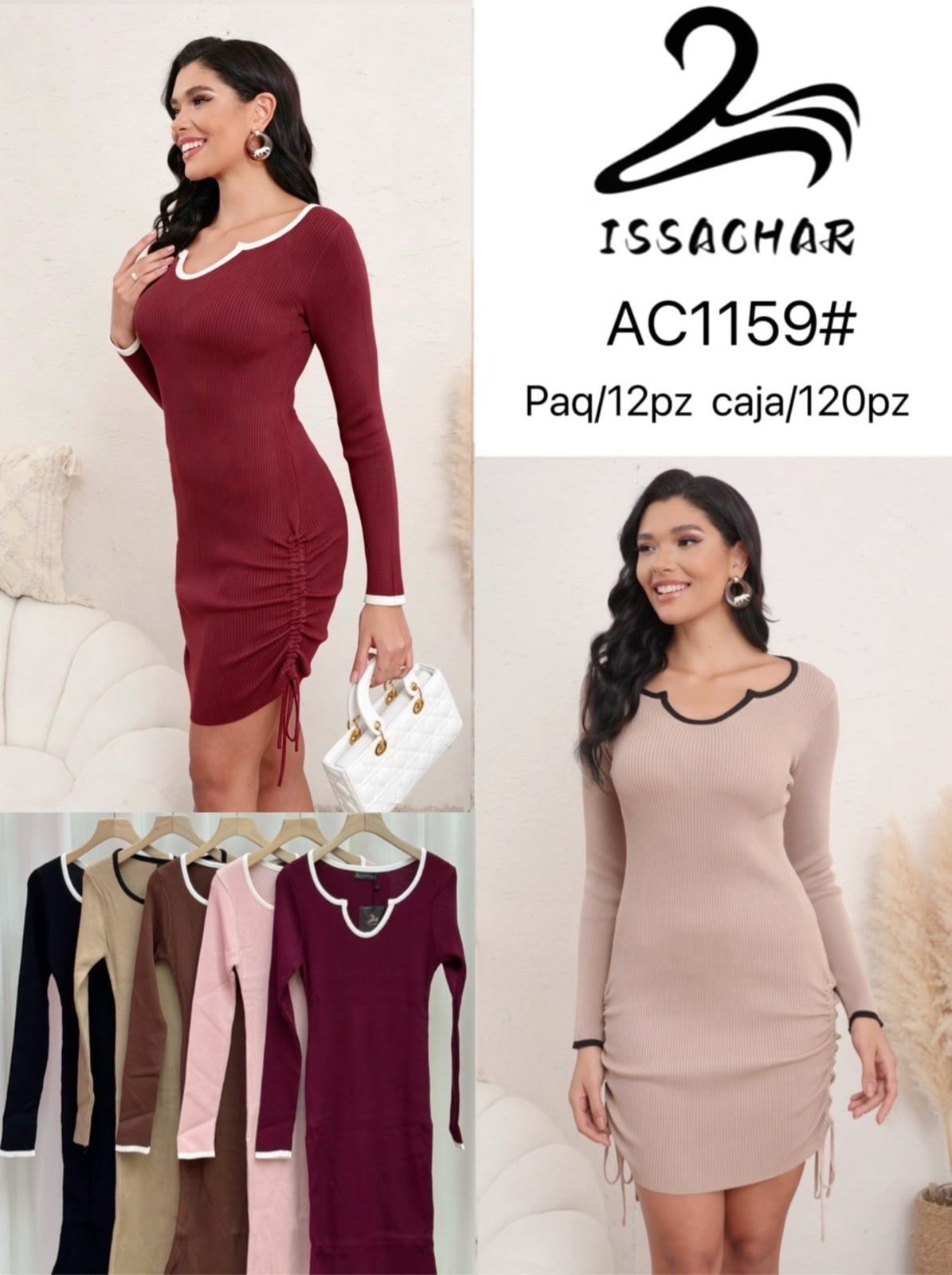Vestido ajustado de punto con jareta lateral-AC1159#