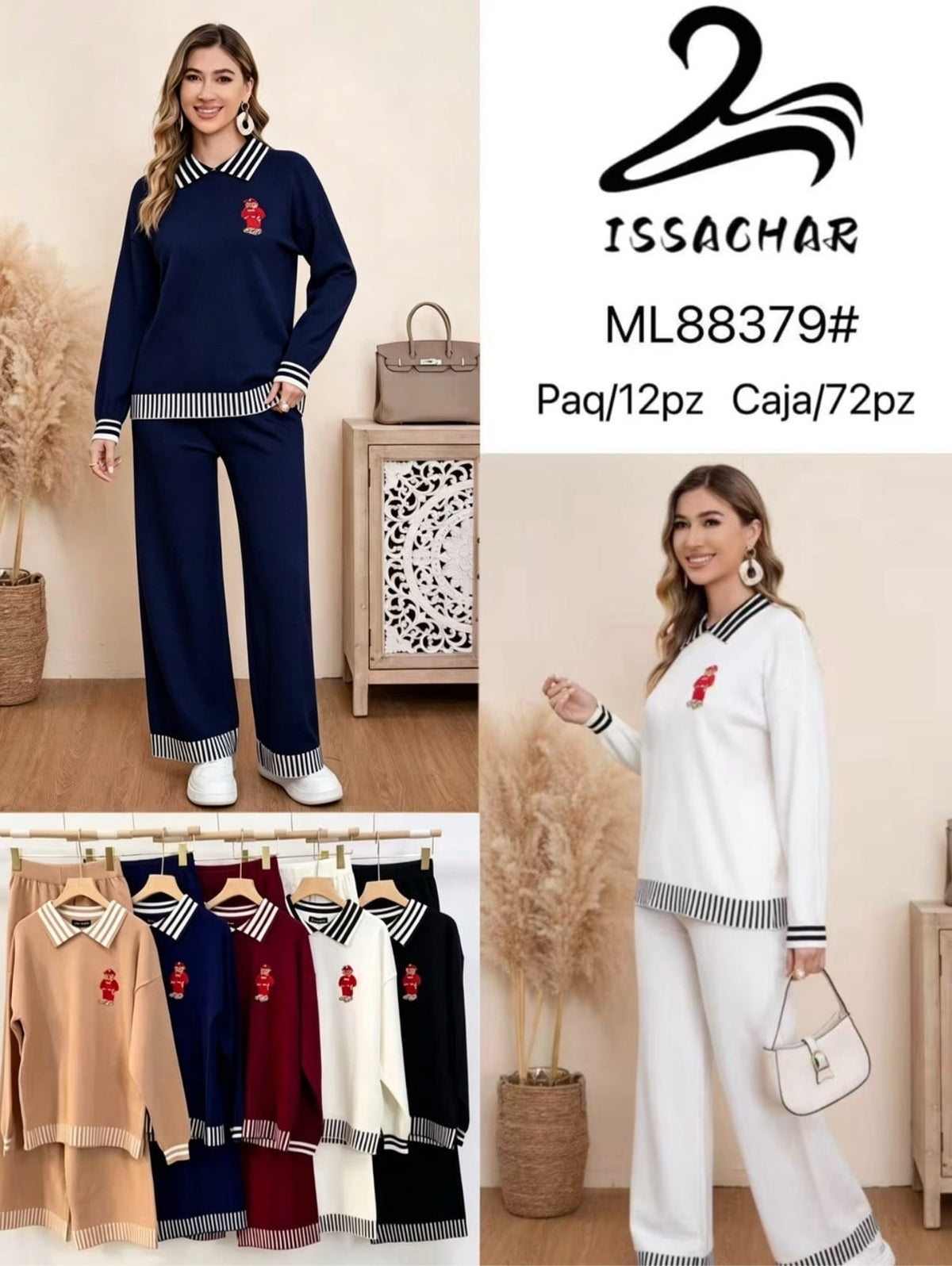 Conjunto de suéter con cuello y pantalón-ML88379#
