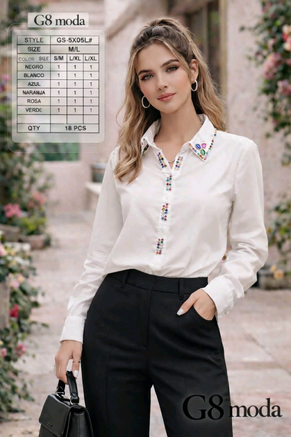 Camisa de manga larga con detalles en cuello y botones-BLU-GS-5X05L