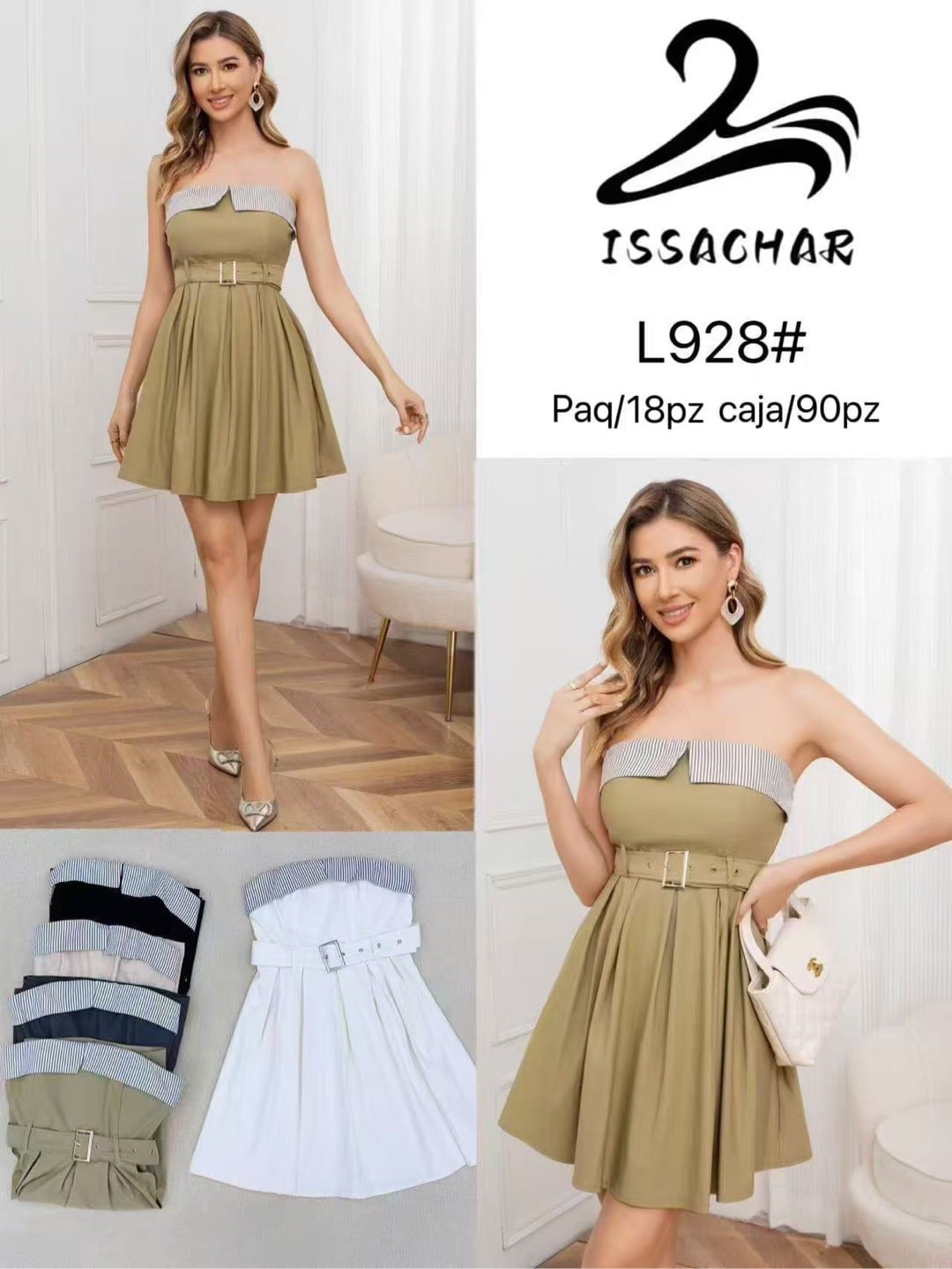Vestido strapless con cinturón-L928#