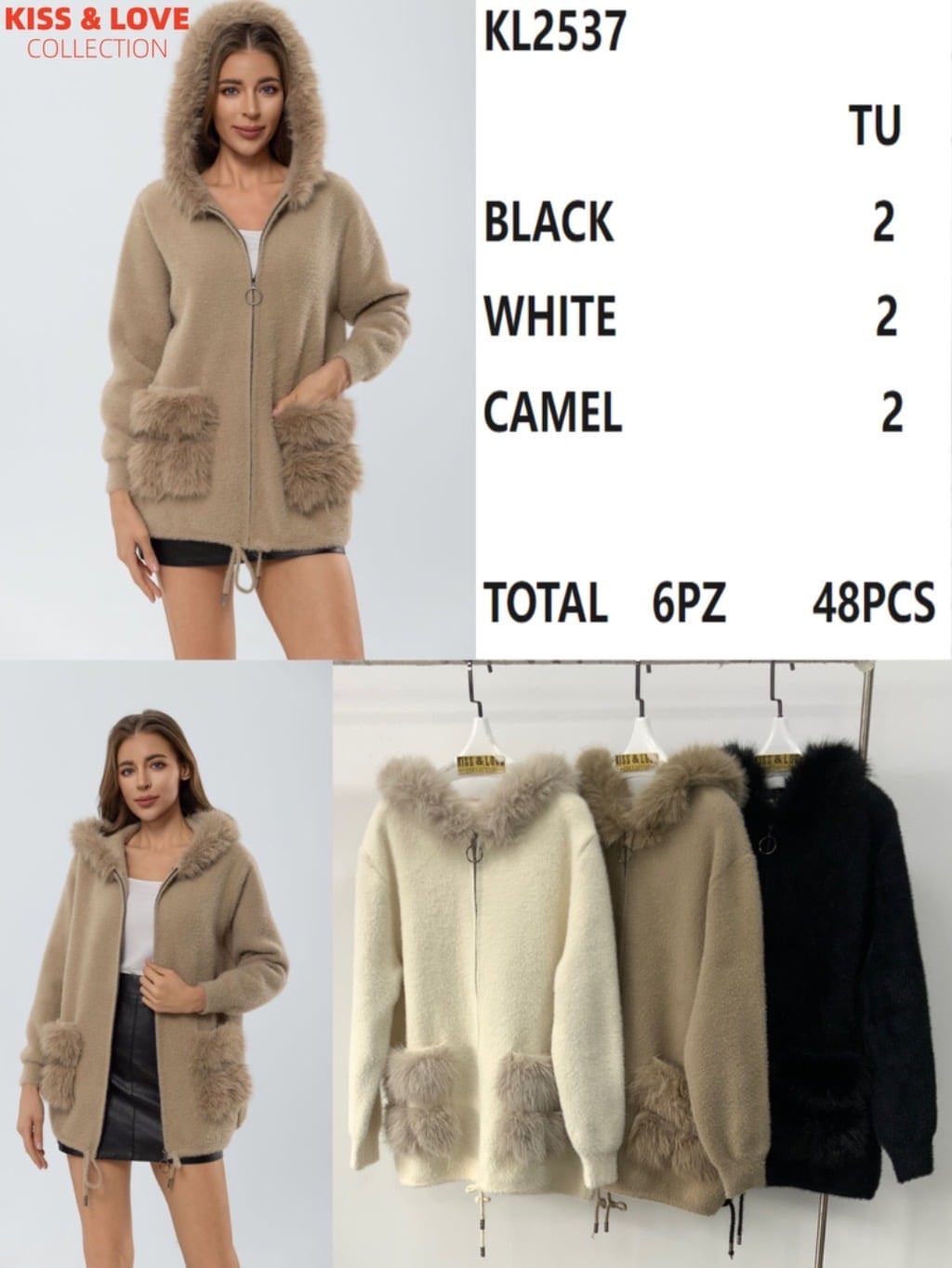 Sudadera con capucha y bolsillos de peluche-KL2537
