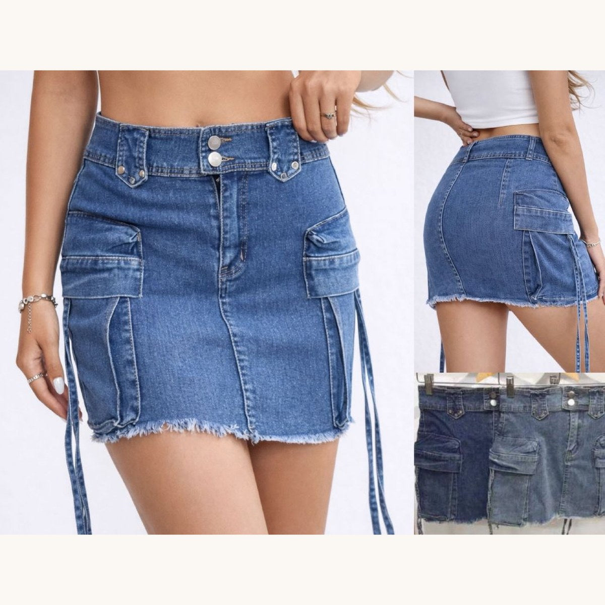 Falda Denim Cargo con Tapas-CM24502