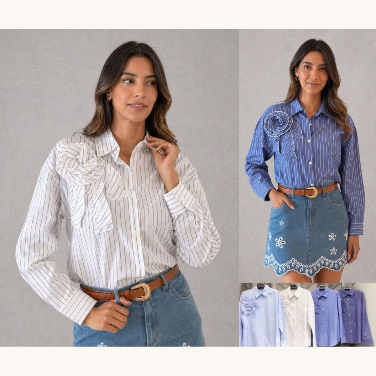 Camisa Rayada Detalle Flor-MT026