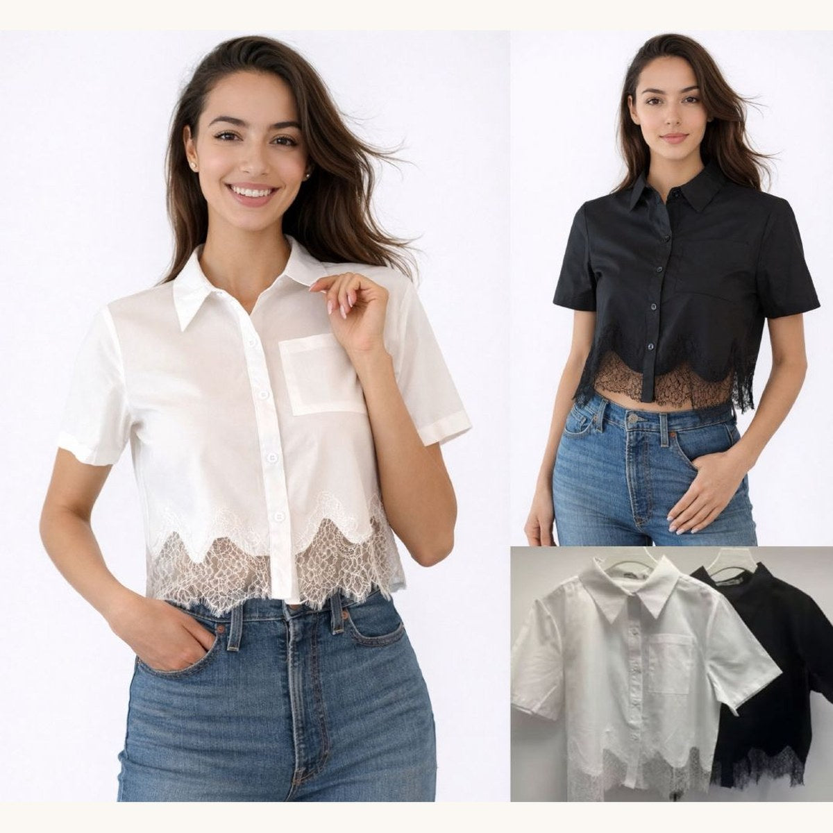 Blusa Manga Corta con Encaje-MT25018