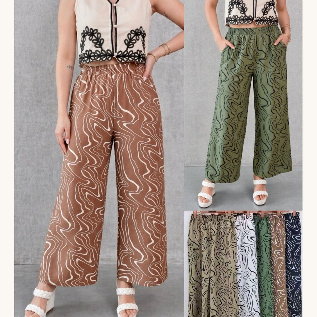 Pantalon Estampado Efecto Bordado-MTP645