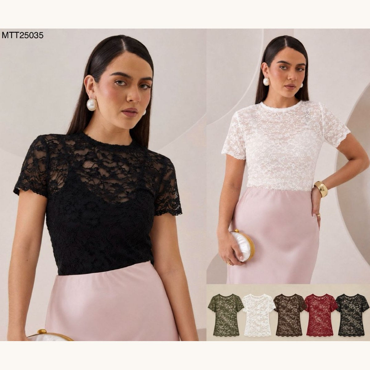 Blusa Encaje Manga Corta-MTT25035