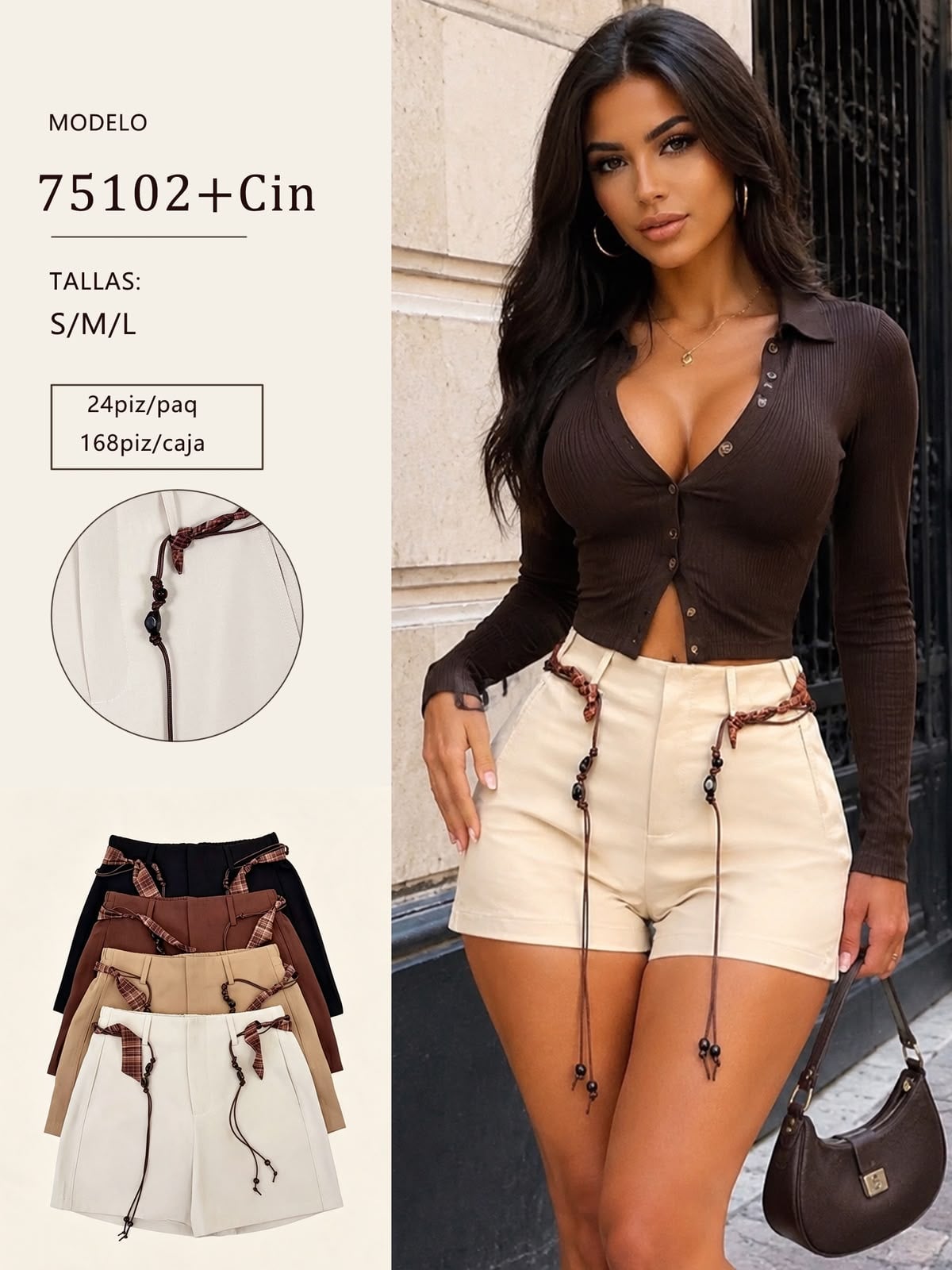 Short con cordón decorativo-75102+Cin