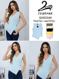 Blusa cruzada sin mangas con botón-QA6034#