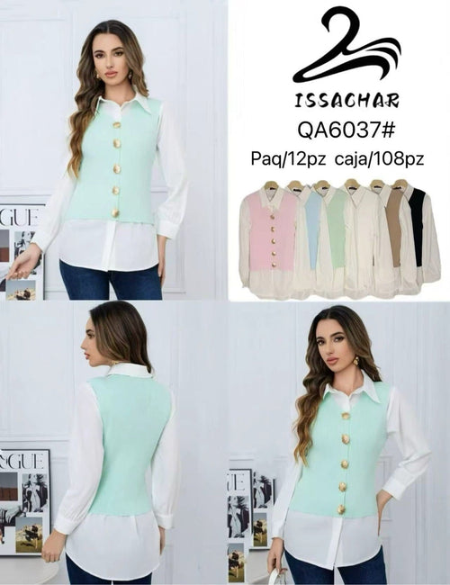 Blusa con chaleco integrado-QA6037#