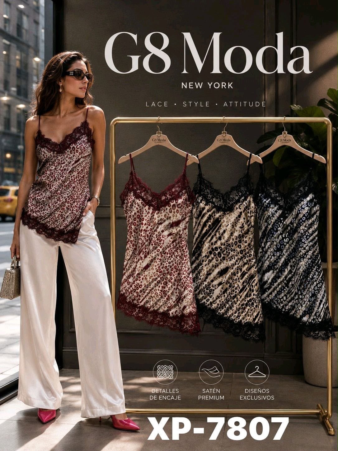 Blusa de tirantes con encaje y estampado animal-XP-7807
