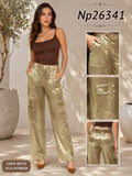 Pantalones cargo de corte recto en tela satinada-NP26341