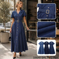 Vestido largo de mezclilla con botones y cinturón-D0040