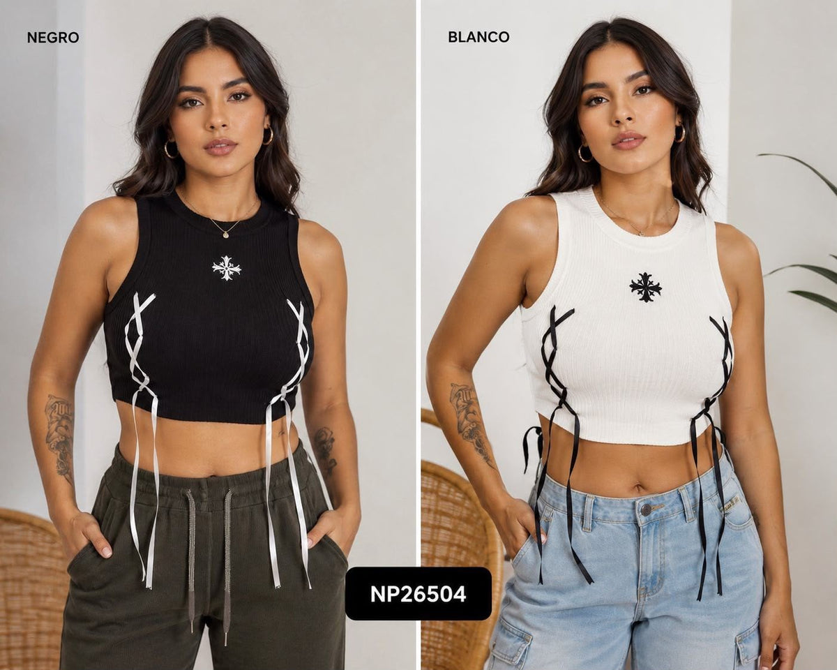 Crop top con lazos laterales-NP26504