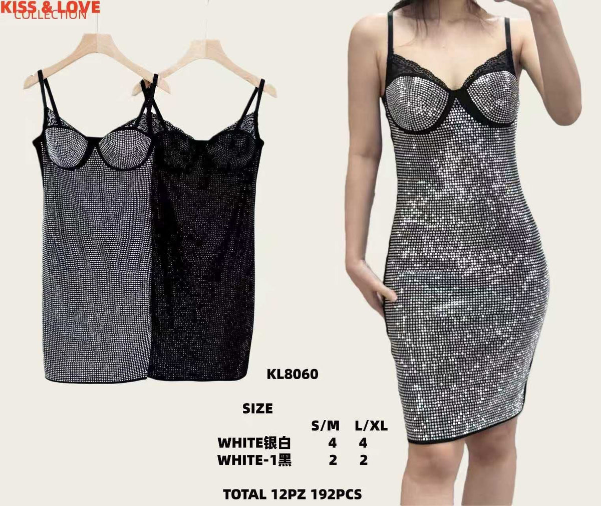 Vestido con pedrería y encaje-KL8060
