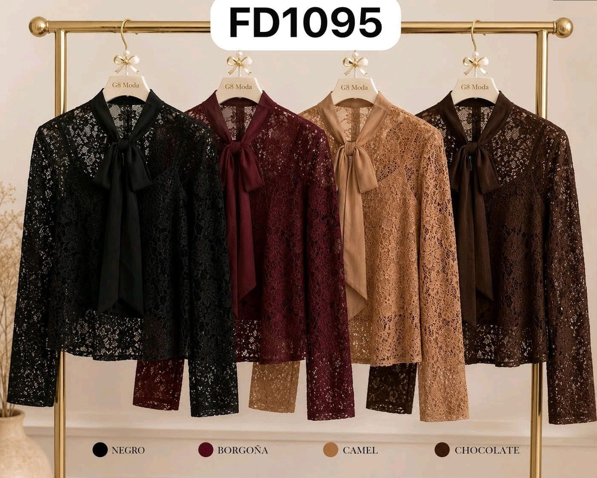 Blusa de encaje con lazo-FD1095