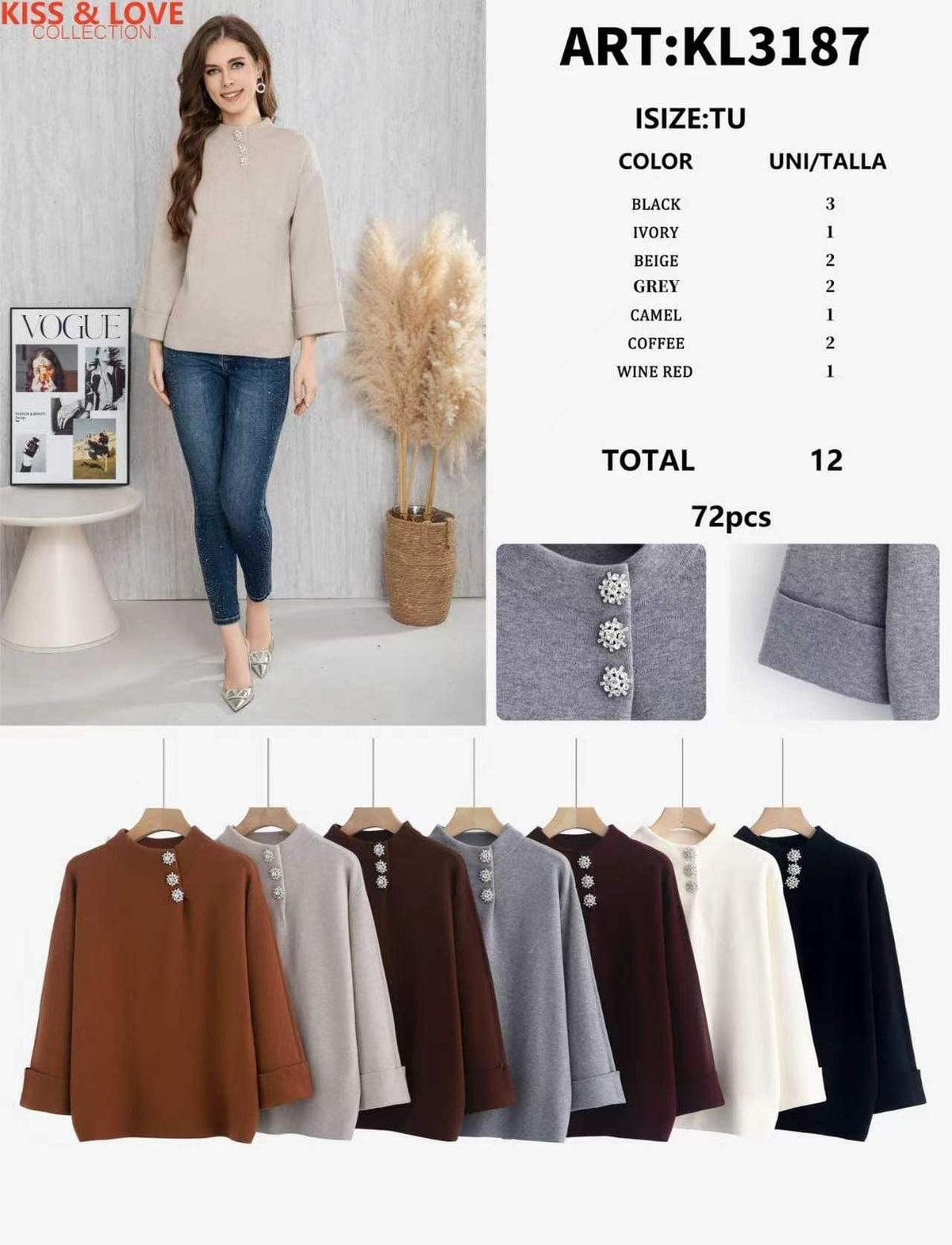 Blusa con botones decorativos-KL3187