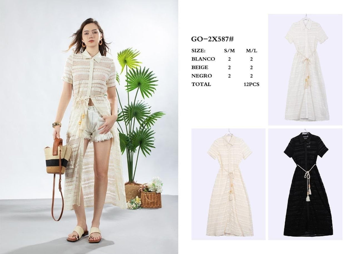 Vestido largo tipo camisa-GO-2X587#