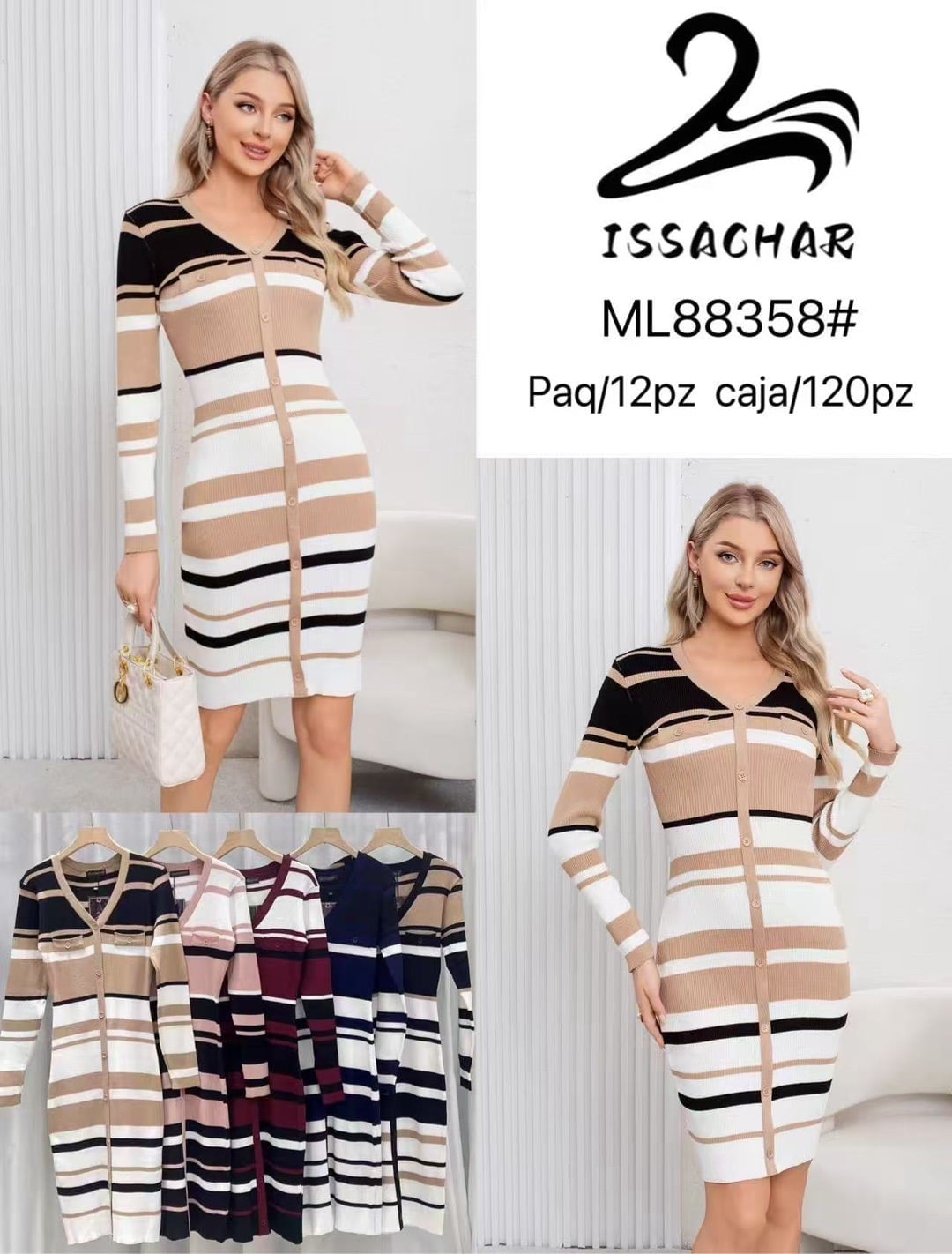 Vestido de botones a rayas-ML88358#