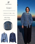 Blusa de mezclilla con cinturón-K596#