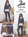 Conjunto de suéter y pantalón a rayas-L910#