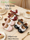 Zapatos de niña con perlas y detalle de encaje-YW2166