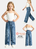 Jeans para niña con estampado floral-HT74#